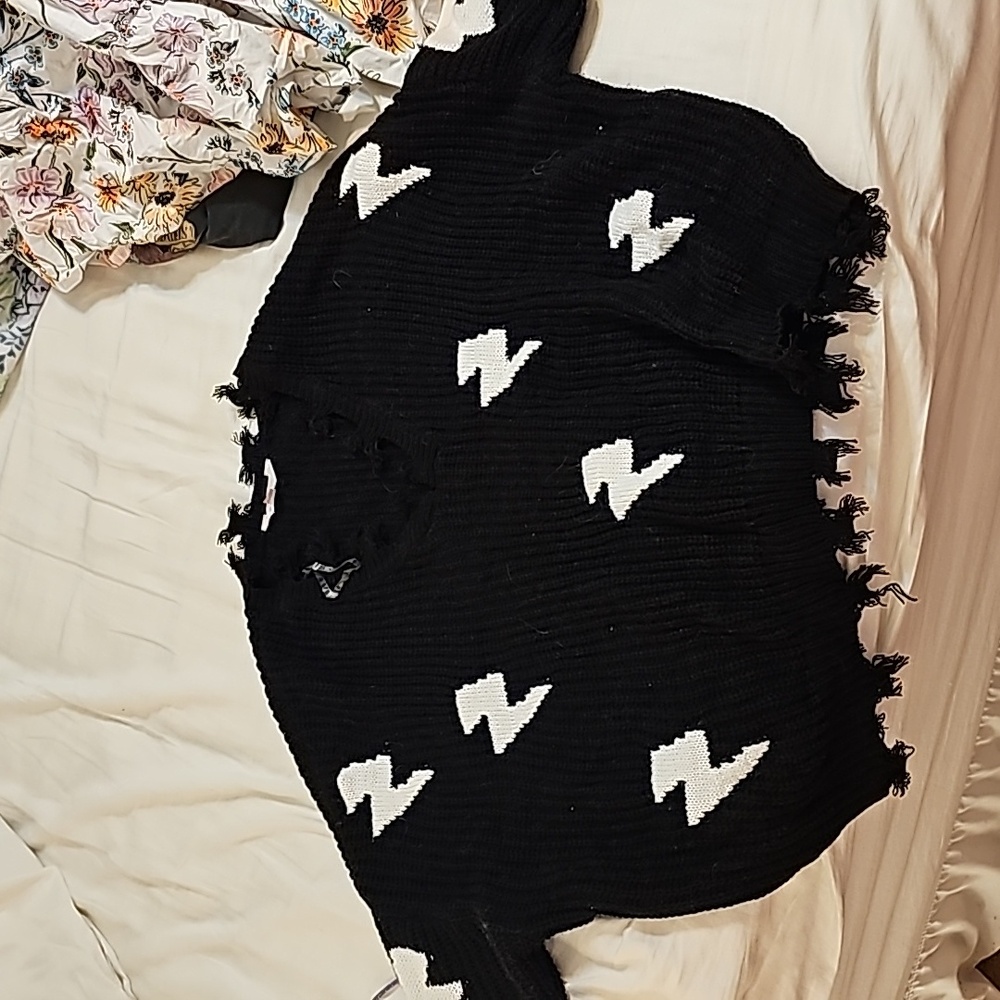 Cropped black lightning bolt sweater